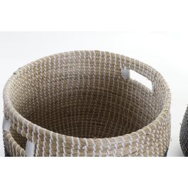 DKD Home Decor Cestas de Almacenamiento Balines de Seagrass Natural y Gris | Set de 3 Cestas Decorativas para el Hogar 43x39x43 cm
