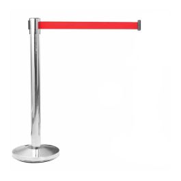 Poste separador inox con cinta roja extensible de 2 m x 5 cm