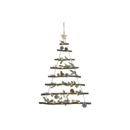 DKD Home Decor Colgante Decorativo Navidad Moderno 30 LEDs Madera Dorado Verde Natural 6x80x58 cm (2 Unidades) 2 Pilas AA