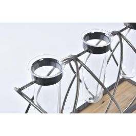 DKD Home Decor Jarrón Cristal Paulownia Metal Marron Negro Transparente 36.5 x 11.5 x 23.5 cm