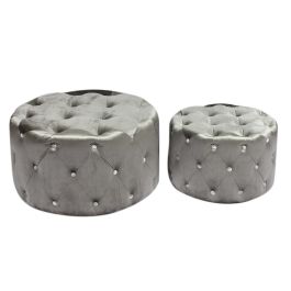 DKD Home Decor Reposapies Glam Gris Set de 2 unidades. Material Velvet y MDF. Medidas: 78 cm Ancho, 78 cm Largo, 42 cm Alto.