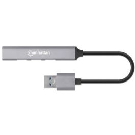 MANHATTAN 168427 Hub USB-A 4 Puertos (3x USB 2.0, 1x USB 3.2 Gen 1) hasta 5000 Mbit/s, Gris Aluminio