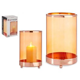 Base para Vela de Cristal Cilíndrico Ámbar con Metal Cobre - Giftdecor 12x19 cm (8 Unidades) Precio: 76.68999965. SKU: S3609646
