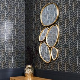 Home Deco Factory Juego de 5 Espejos Decorativos de Pared con Forma Orgánica Dorados de Vidrio y Poliestireno