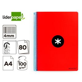 Cuaderno Espiral A4 Antartik Tapa Dura 80H 90 gr Cuadro 4 mm Con Margen Color Rojo 3 unidades