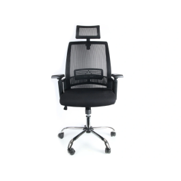 Q-connect Silla de Dirección Ergonómica con Respaldo Alto y Reposacabezas Ajustable, Base Metálica, Color Negro
