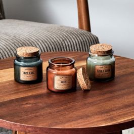 Home Deco Factory Vela Perfumada APOT en Tarro de Vidrio con Tapa de Corcho - Almizcle Blanco, Flor de Algodón o Ámbar - 6.2x7 cm