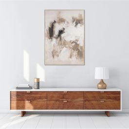 DKD Home Decor Cuadro Decorativo de Estilo Abstracto Moderno Diseño Urban para Pared Blanco Beige de Lienzo y Madera de Pino 180x130 cm
