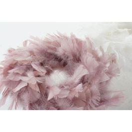 DKD Home Decor Corona de Navidad Fantasía con Plumas y Espuma Rosa Palo Blanco 40x40x6 cm (2 Unidades) Decoración Hogar