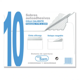 Sam A.17495 Sobre Autoadhesivo 176x231mm Con Tira De Silicona 90gr Offset Blanco -10 Unidades- Precio: 1.49999949. SKU: BIX664918-P.10  A17495