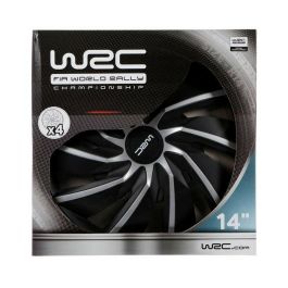 WRC Juego de 4 Tapacubos Bicolores 14 Pulgadas Negro Mate y Gris Plateado Diseño Deportivo TURBO en ABS