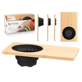 Tabla de Corte con Escurridor de Bambú Kinvara 46x26x2 cm - Negro/Madera (6 Unidades) Precio: 67.99000043. SKU: B1D45A9X5K