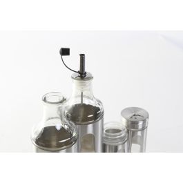 DKD Home Decor Vinagrera Plateado Inox y Cristal Set de 4 Piezas 22x5.4x22 cm