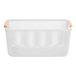 Kipit Cesta de Plástico con Asa de Bambú Blanca 36x22 cm (Set de 24)