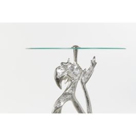 DKD Home Decor Mesita Auxiliar Indio Plateada Transparente con Estructura de Aluminio y Tapa de Cristal Desmontable 46x72x46 cm