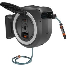 GARDENA Akku-Wand-Schlauchbox PowerRoll XXL P4A Solo, enrollador de manguera a batería 18V, 40 m, negro, resistente a las heladas, referencia 18647-55
