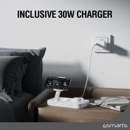 4smarts Trident Estación de Carga Qi2 Inalámbrica MagSafe para 4 Dispositivos, Carga Rápida 25W, Blanco