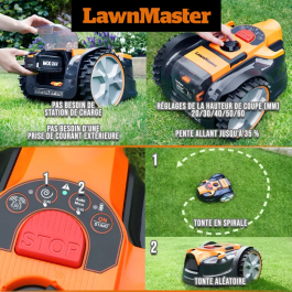 Lawnmaster LAW6939349520105 Robot cortacésped autónomo 24V sin cable perimetral - El más sencillo del mercado