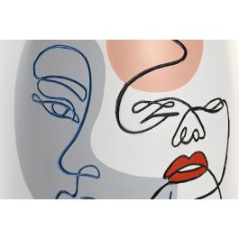 DKD Home Decor Jarrón Decorativo Scandi de Resina con Diseño Cara Abstracta, Multicolor y Blanco, Medidas 20.5x20.5x38 cm