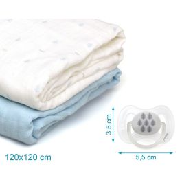 KioKids Set 2 Muselinas Y Chupetes +0 Azul