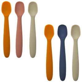 Tom et Zoe Juego de 3 Cucharas de Silicona para Bebé, Colores Surtidos (Gris, Amarillo, Azul, Rosa)