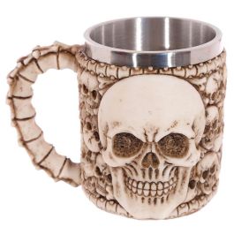 PUCKATOR Taza Calavera de Resina y Acero Inoxidable - Diseño Cabezas de Calaveras 10.5x14x10cm