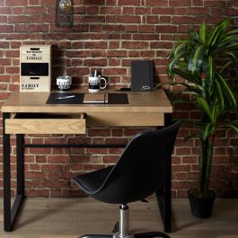 Home Deco Factory Escritorio Madera Y Metal Colección Industriel con 2 Cajones y Almohadilla para Ordenador Medidas 100x50,3x74 cm