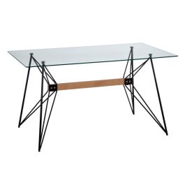 Mesa Comedor Negro Metal-Cristal Salón 140 X 80 X 75 cm