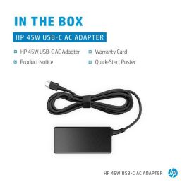 HP Adaptador de Corriente CA USB-C 45W. Soporta Múltiples Voltajes. Conector Delgado. HP Adaptador de Corriente CA USB-C 45W. Soporta Múltiples Voltajes. Conector Delgado.