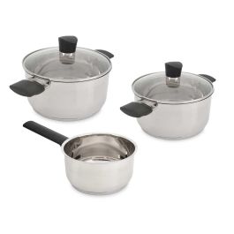 Kinvara Batería de Cocina de Acero Inoxidable 5 Piezas, Apto para Inducción, Plata/Negro, 51x14.5x22.5 cm (Set de 2)