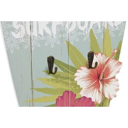 DKD Home Decor Perchero de Pared Mediterráneo Madera 4 Colgadores Diseño Surf Frase Amarillo y Verde Menta 90x30x7cm (2 Unidades)