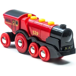 Brio World 33592 Potente Locomotora Roja a Pilas de Madera con Sonido y Luces para Niños a Partir de 3 Años