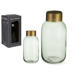 Jarrón de Cristal Liso Oro Pequeño Verde Giftdecor 11.5x24x11.5 cm (6 Unidades)