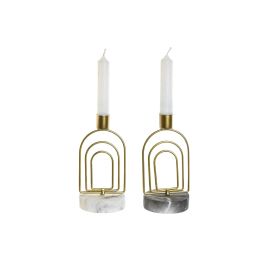 DKD Home Decor Candelabro Moderno Dorado Blanco Metal Cemento 8 x 16 x 8 cm (12 Unidades)