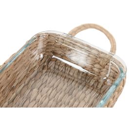 DKD Home Decor Bandeja Básicos de Cristal y Fibra Natural 16 x 33 x 6 cm (16 Unidades)