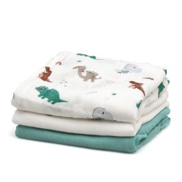 Set 3 Muselinas Dinosaurios Sage Y Blanco 70x70 cm Set 3 Muselinas Dinosaurios Sage Y Blanco 70x70 cm