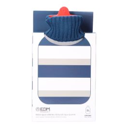 Edm Bolsa de agua caliente modelo Rayas azules, 2 l, Blanco/azul marino/gris