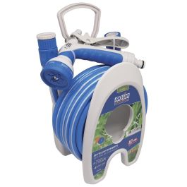 Aqua Control Carrito Portamanguera Especial Terrazas 10m PVC con Pistola 7 Formas Riego, 2 Conectores y Adaptador