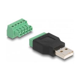 DeLOCK USB 2.0 Typ-A a Terminal Block Adapter, Macho a 1 x 5 pines, 2 Piezas, Negro y Verde