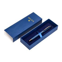 Pluma Belius Neptuno Aluminio Textura Wavy Color Azul Marino Tinta Azul Caja De Diseño