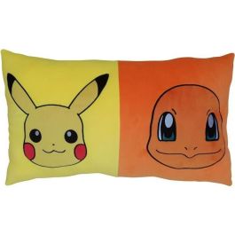 Pokemon POK3700891706711 Cojín Doble Cara Cuadrado Pikachu y Starter Microfibra 60 x 40 cm