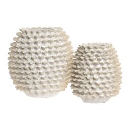 DKD Home Decor Jarron Blanco Gres 25 x 25 x 25 cm (2 Unidades) Pinchos Shabby