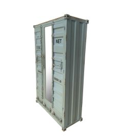 DKD Home Decor Armario Vintage Azul Celeste Metal Container 112 x 46 x 174 cm con 3 Cajones y 2 Puertas