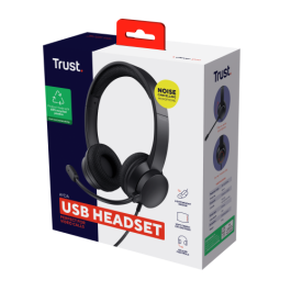 Trust Auriculares Ayda Estéreo con Micrófono, Cancelación de Ruido Ambiental, Cable USB, Negro