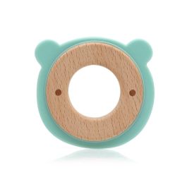 KioKids Mordedor de Madera y Silicona Suave con Diseño de Osito Verde para Bebés +3 Meses - Alivia Molestias de la Dentición, Colección Ecofriendly