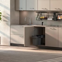 Emuca Contenedor de reciclaje para fijación inferior y extracción manual en mueble de cocina Recycle 1x20litros, Plástico gris antracita