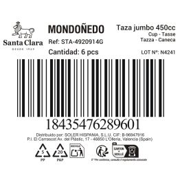 Inde Taza Jumbo Mondoñedo 450 ml Gris, Ø 11.7 x 7.7 cm, 318 g (6 Unidades)