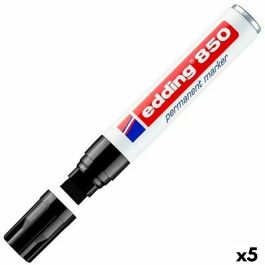 Edding Marcador Permanente 850 Negro (Set de 5) - Tinta Permanente Resistente al Agua y al Roce para Múltiples Superficies (Set de 5)