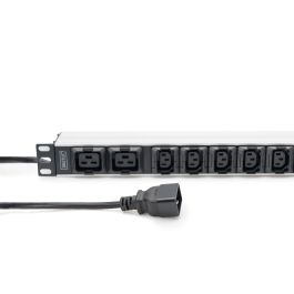 DIGITUS Regleta de enchufes PDU 1U, 230V 16A, Perfil Aluminio, 8x C13, 2x C19, Monofásico para Rack de 19"