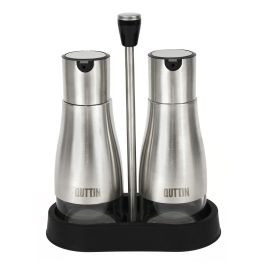 Quttin Set de 2 Aceiteras de Acero Inoxidable con Soporte - 18x9.5x23 cm, 320 ml (12 Unidades)